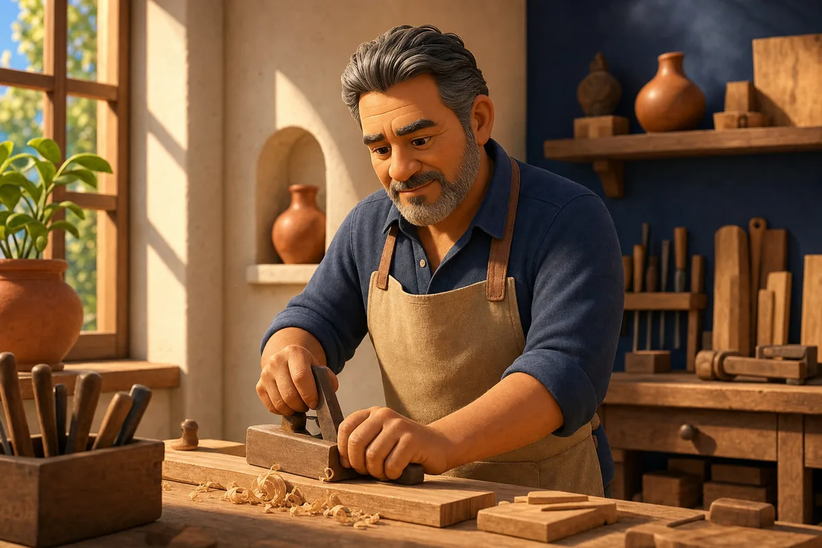 Hombre de unos 58 años trabajando con energía a media tarde